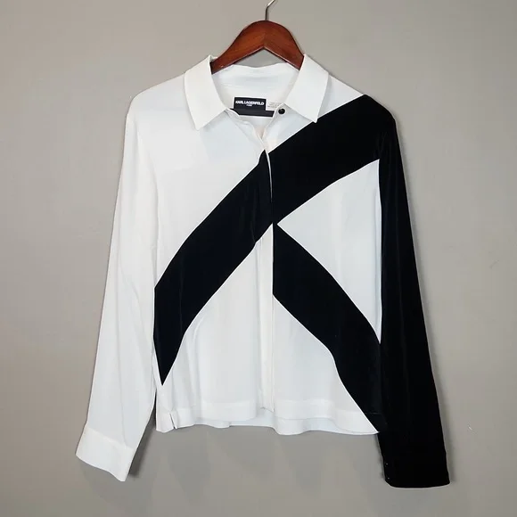 Karl Lagerfeld Colorblock Button-Down Shirt Size Medium - Picture 3 of 12